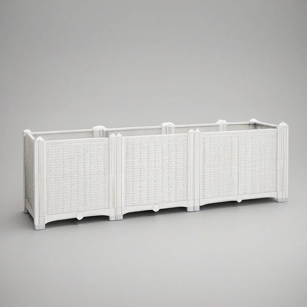 Bílý obdélníkový truhlík z PP s imitací výpletu, 120 × 30 × 40 cm