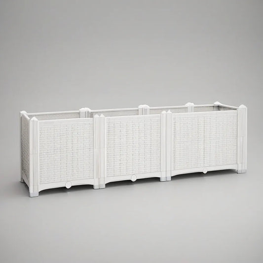 Bílý obdélníkový truhlík z PP s imitací výpletu, 120 × 30 × 40 cm