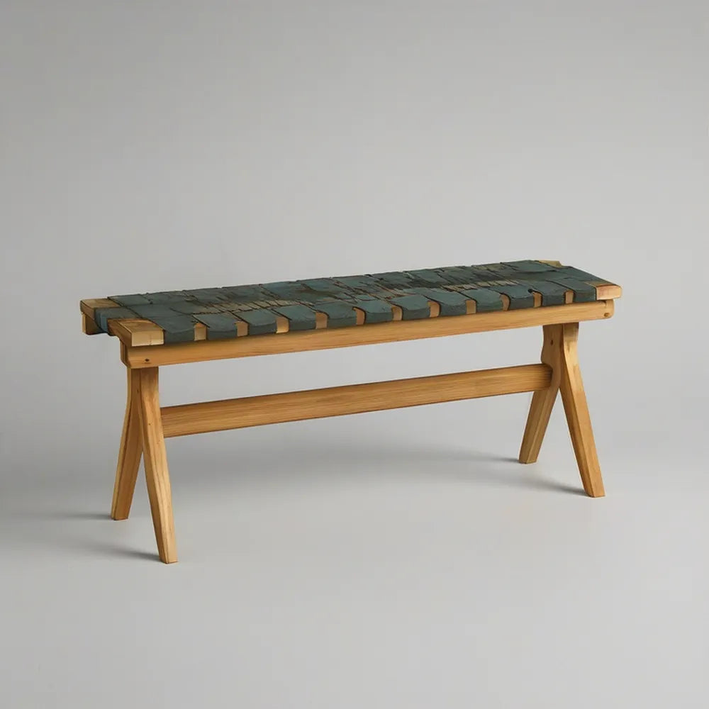 Zahradní lavice z masivního teakového dřeva se zeleným výpletem, 120 × 40 × 45 cm