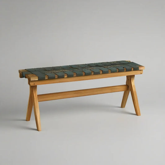 Zahradní lavice z masivního teakového dřeva se zeleným výpletem, 120 × 40 × 45 cm
