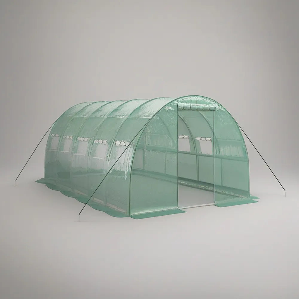 Zelený obloukový zahradní fóliovník z PE síťoviny 600 × 300 × 200 cm